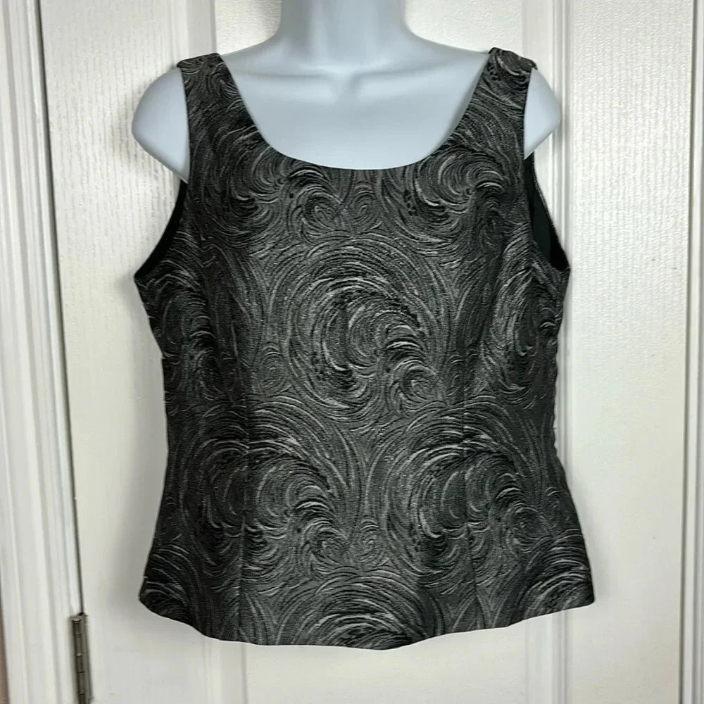 Kasper Women's Blk/Silver Scoop Neck‎ Sleeveless Shell Tank Blouse Size 8P NWT